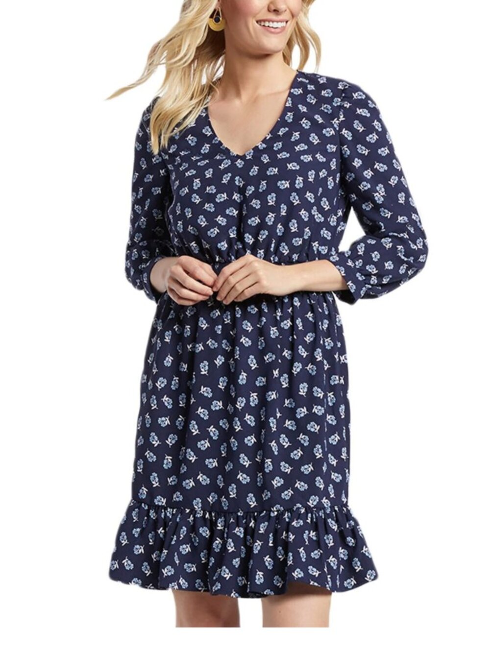 Draper James | Floral Peasant Dress | Navy Floral Pattern | Size XL
